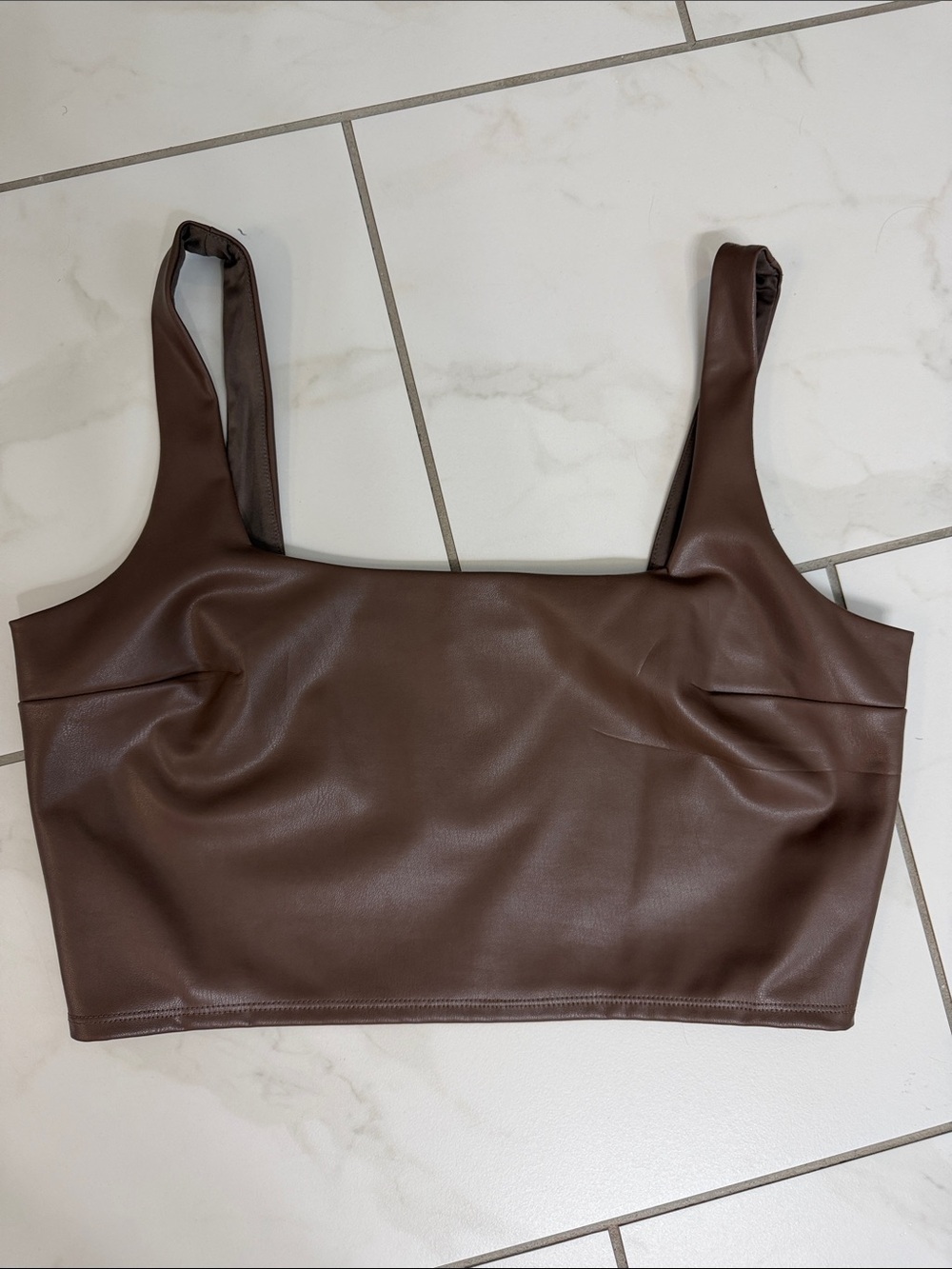 Express Chocolate Brown Faux Leather Crop Tank size large
